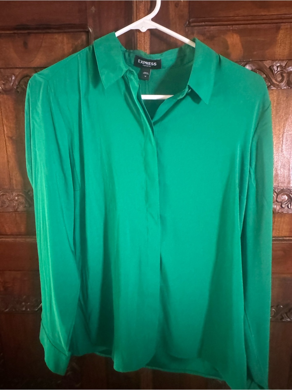 Express Women's Vibrant Green Button-Front Shirt